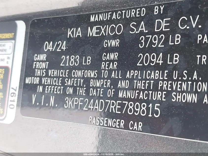 2024 KIA FORTE LXS