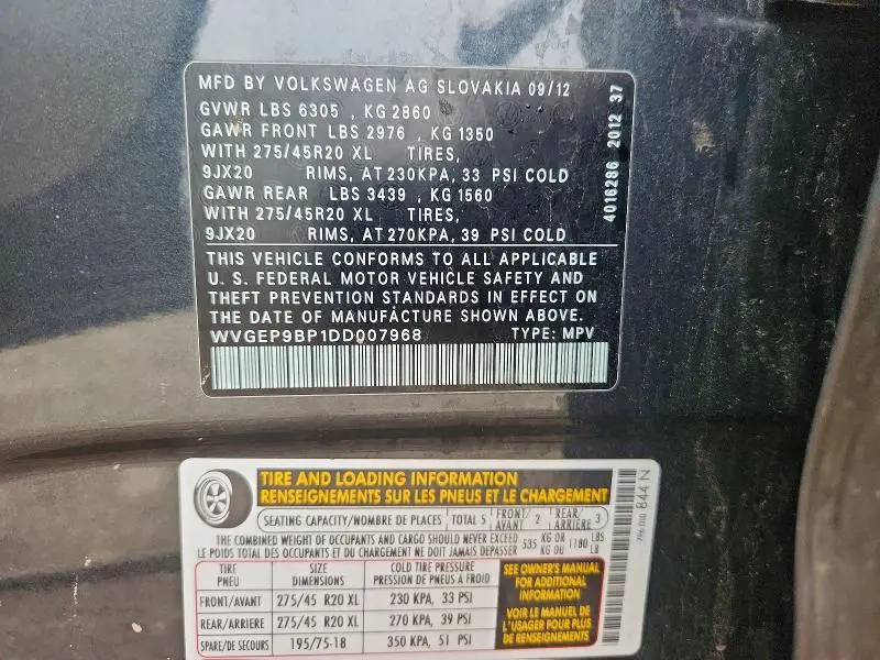 2013 VOLKSWAGEN TOUAREG V6 TDI  