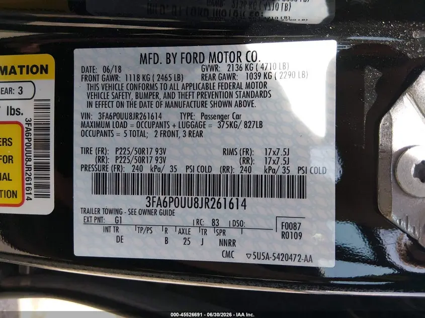 2018 FORD FUSION HYBRID S