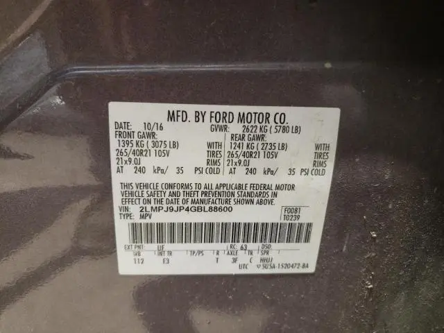 2016 LINCOLN MKX BLACK LABEL  