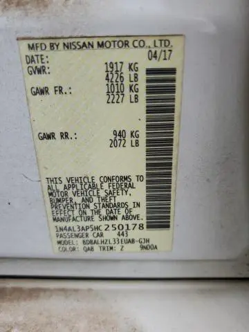 2017 NISSAN ALTIMA 2.5  