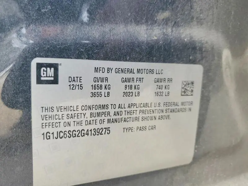 2016 CHEVROLET SONIC LT  