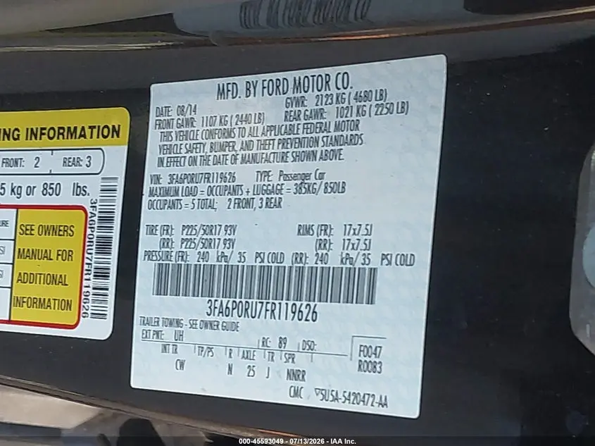 2015 FORD FUSION HYBRID TITANIUM