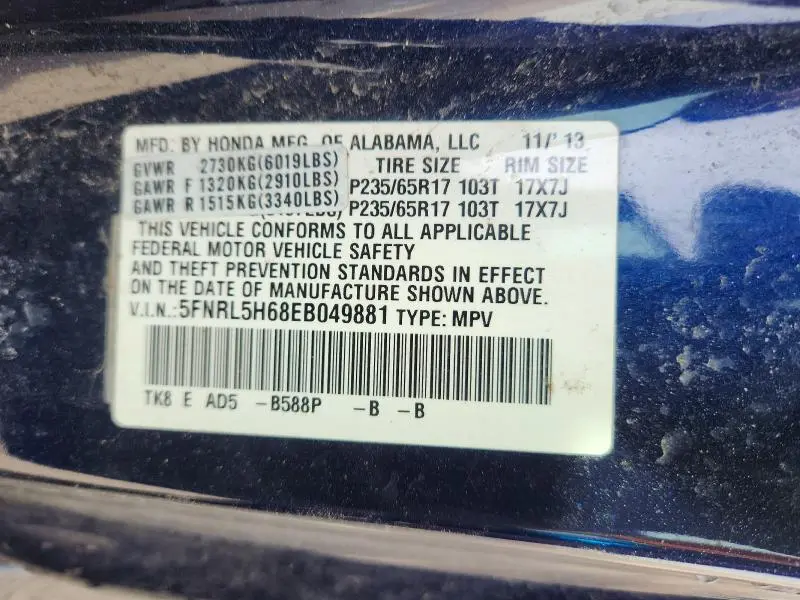2014 HONDA ODYSSEY EXL  