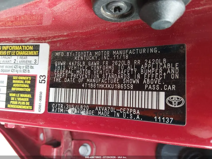 2019 TOYOTA CAMRY XSE
