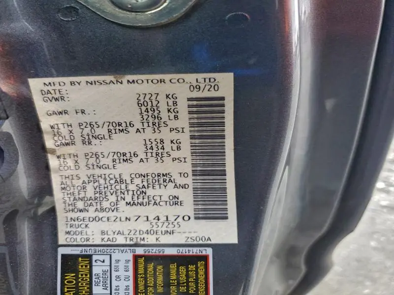 2020 NISSAN FRONTIER S  