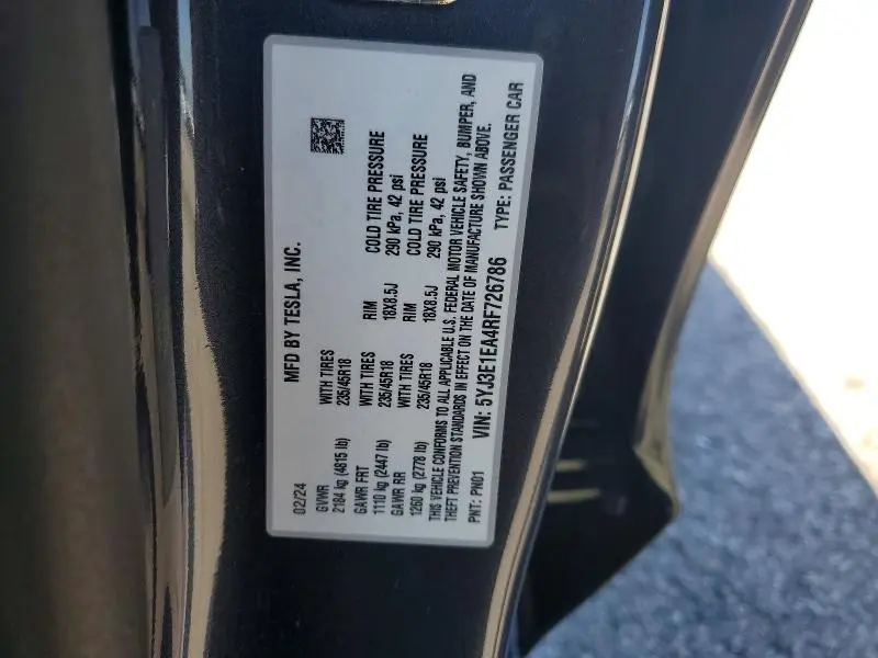 2024 TESLA MODEL 3   