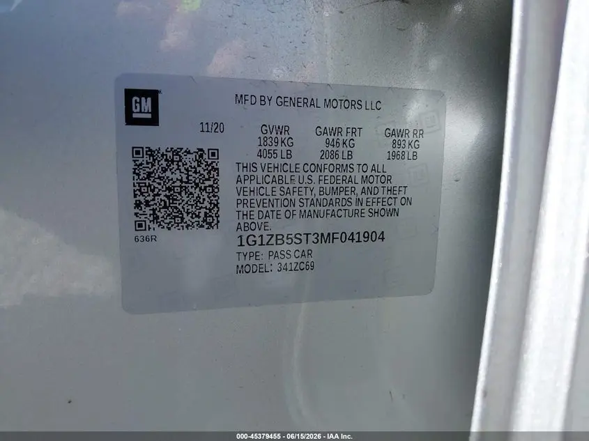 2021 CHEVROLET MALIBU FWD LS
