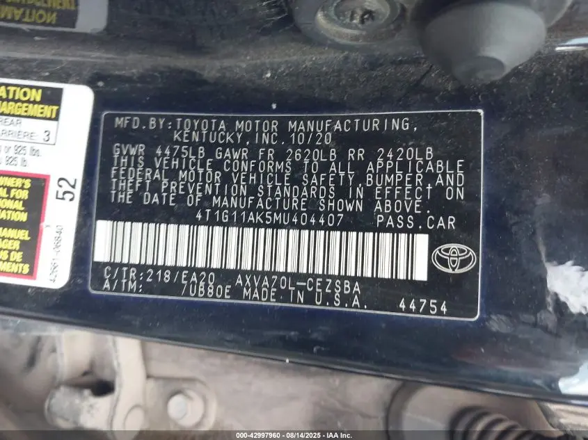 2021 TOYOTA CAMRY SE