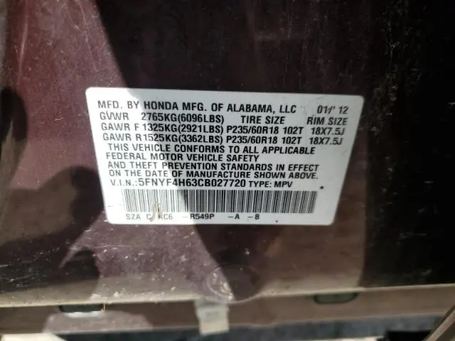 2012 HONDA PILOT EXL