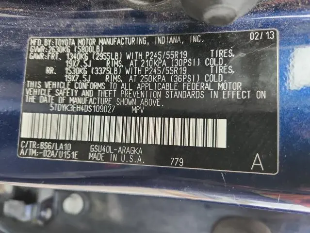 2013 TOYOTA HIGHLANDER LIMITED  