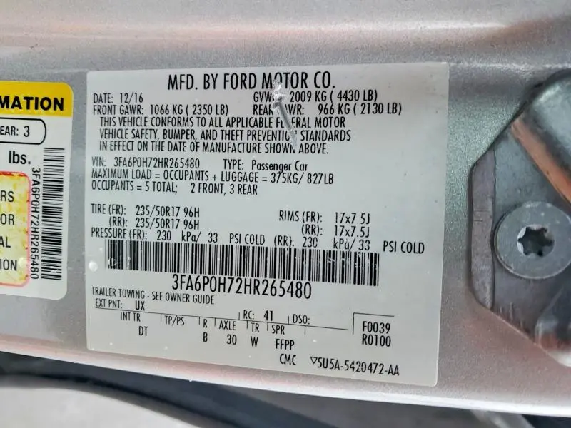 2017 FORD FUSION SE  