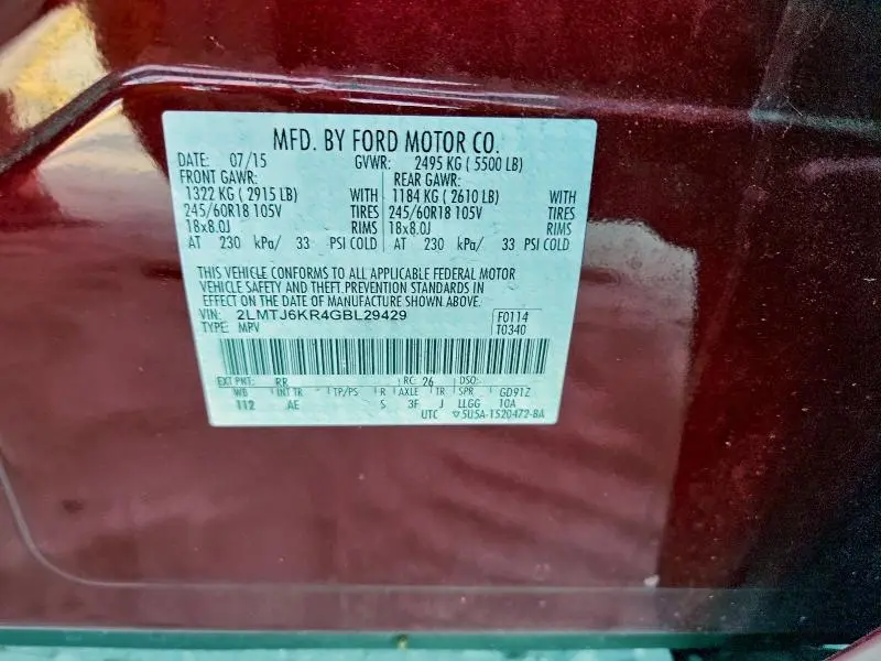 2016 LINCOLN MKX SELECT  