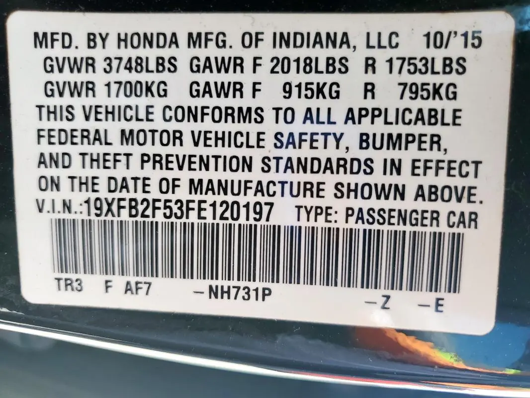 2015 HONDA CIVIC LX  
