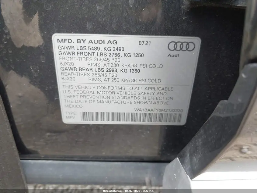 2021 AUDI Q5 PREMIUM PLUS 45 TFSI QUATTRO S TRONIC