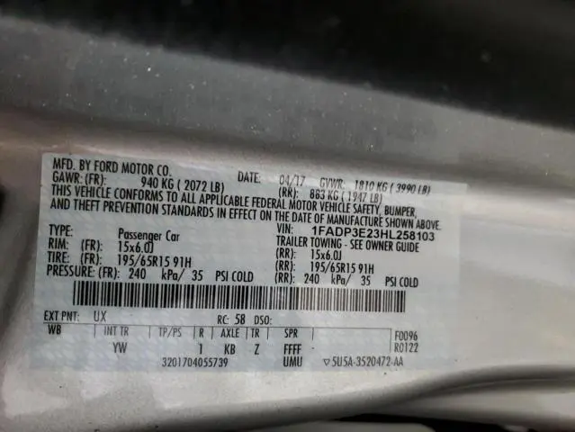 2017 FORD FOCUS S  