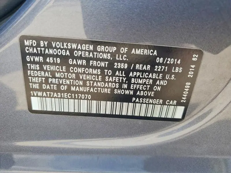 2014 VOLKSWAGEN PASSAT S  