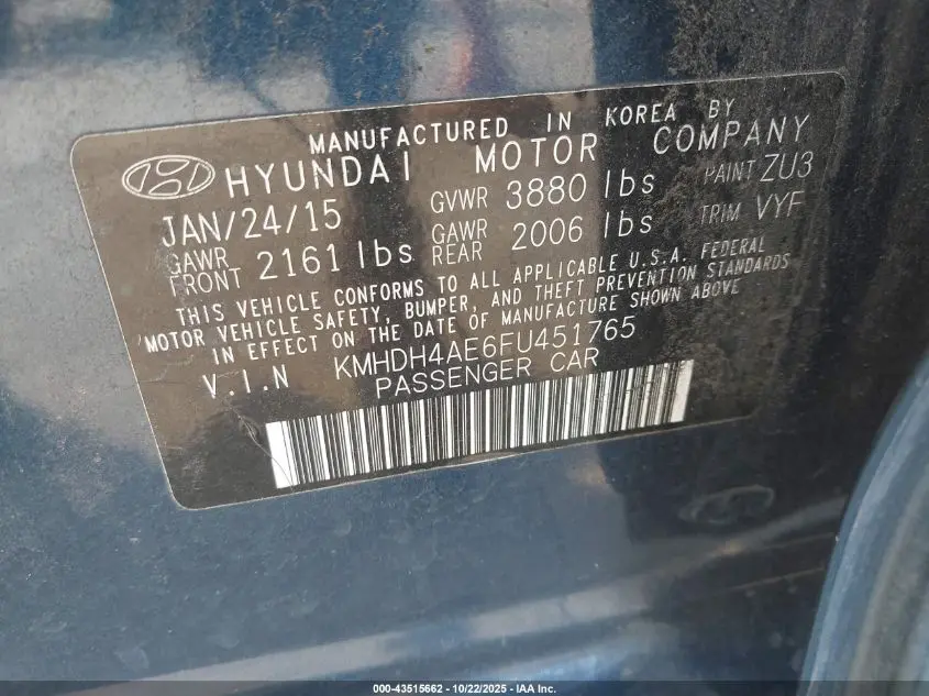 2015 HYUNDAI ELANTRA SE