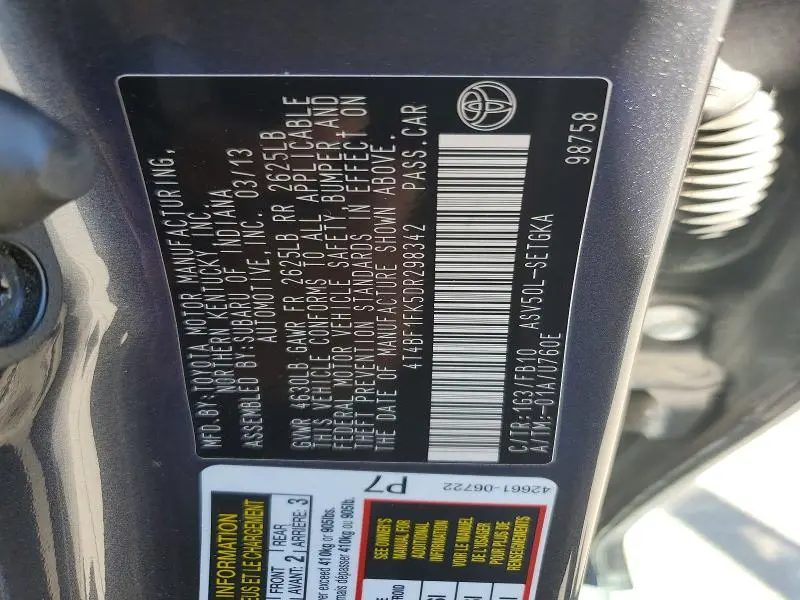 2013 TOYOTA CAMRY XLE  