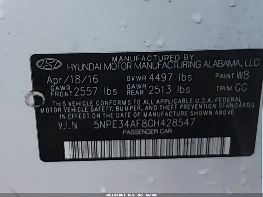 2016 HYUNDAI SONATA LIMITED