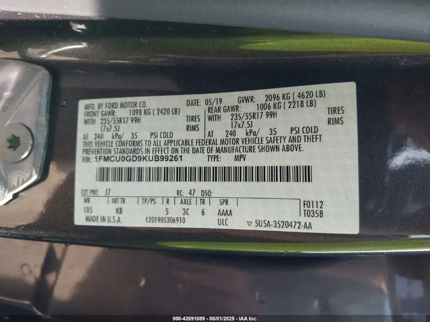 2019 FORD ESCAPE SE