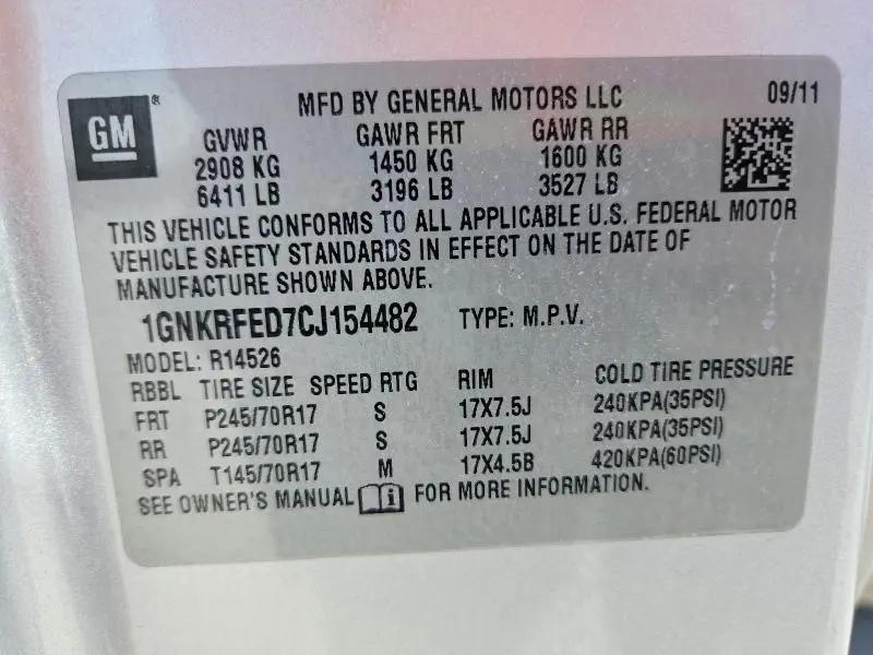 2012 CHEVROLET TRAVERSE LS  