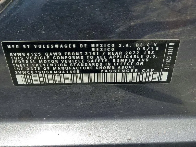 2019 VOLKSWAGEN JETTA S  