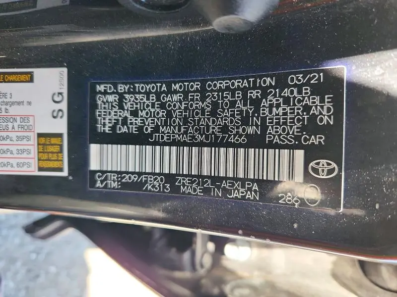 2021 TOYOTA COROLLA LE  
