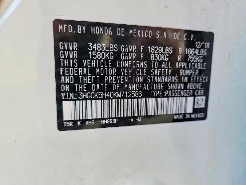 2019 HONDA FIT LX  