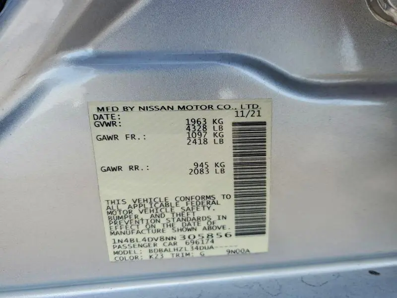 2022 NISSAN ALTIMA SV  