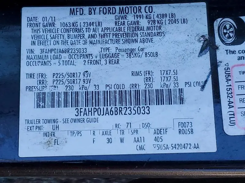 2011 FORD FUSION SEL  