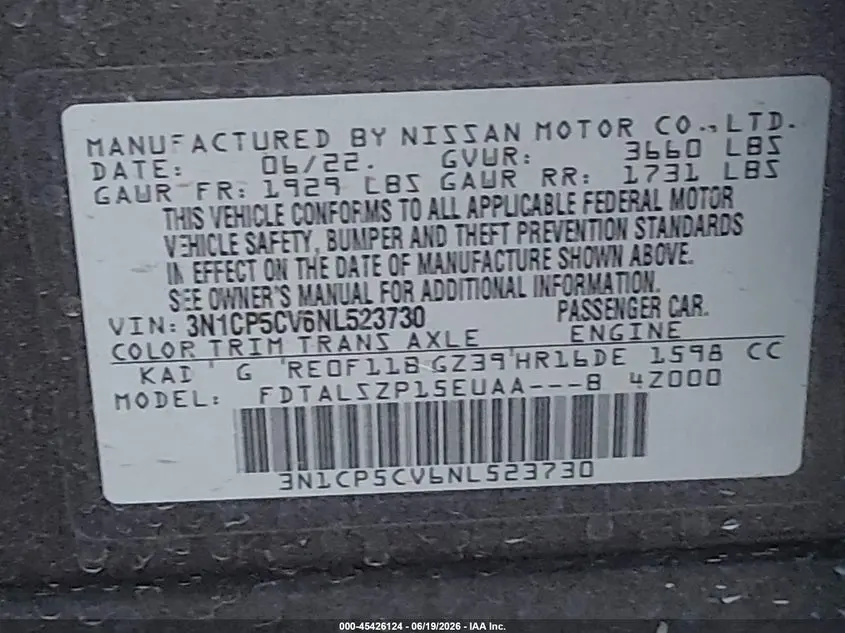 2022 NISSAN KICKS SV XTRONIC CVT
