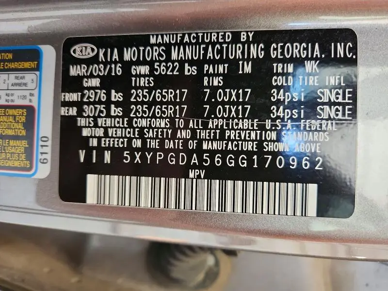 2016 KIA SORENTO LX V6  