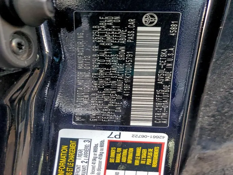 2012 TOYOTA CAMRY BASE  