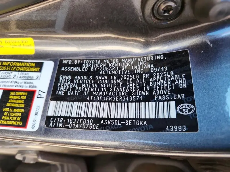 2014 TOYOTA CAMRY XLE  