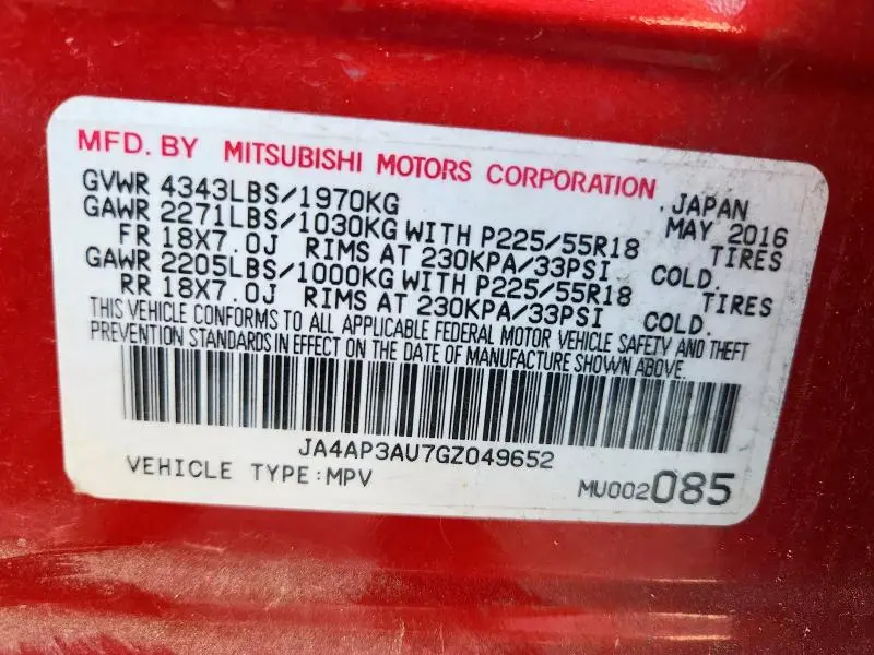 2016 MITSUBISHI OUTLANDER SPORT ES