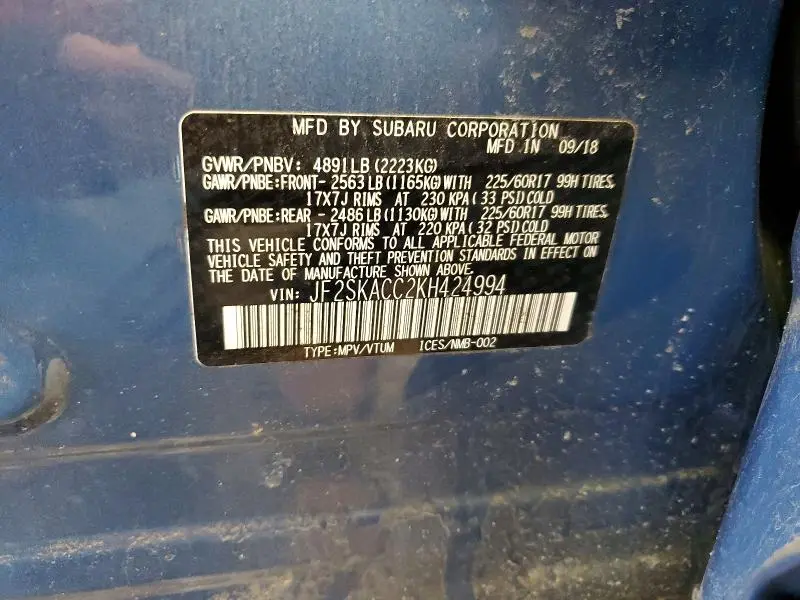 2019 SUBARU FORESTER   