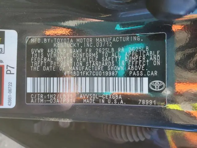 2012 TOYOTA CAMRY HYBRID  