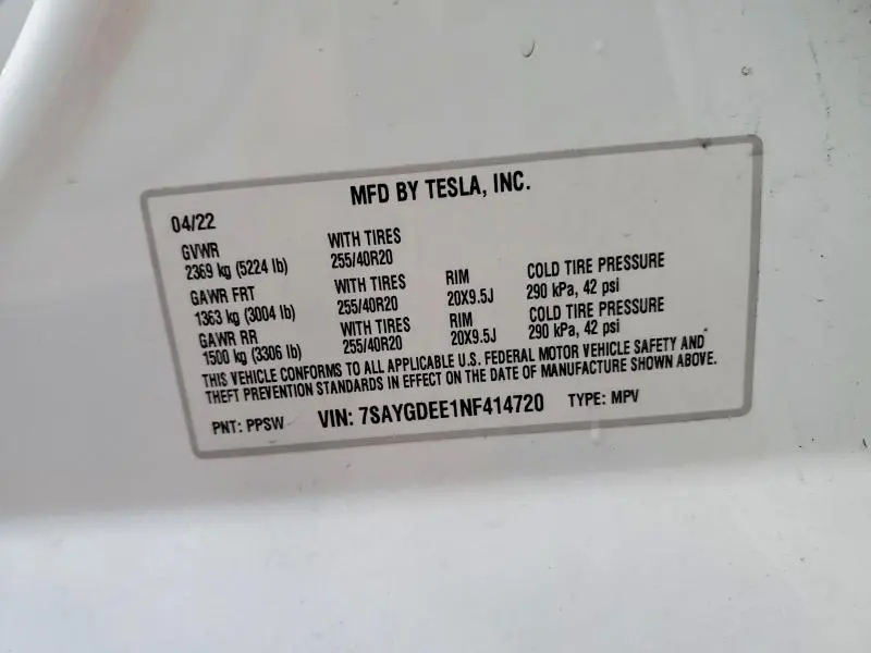 2022 TESLA MODEL Y   