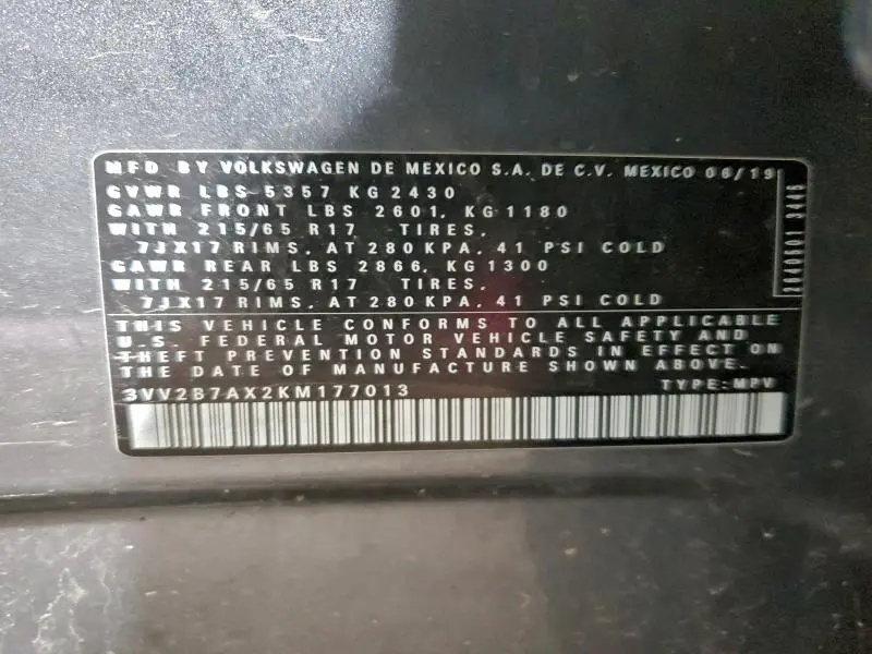 2019 VOLKSWAGEN TIGUAN SE  