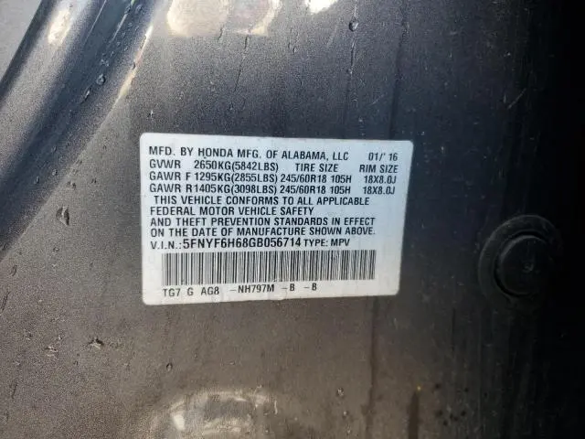 2016 HONDA PILOT EXL  