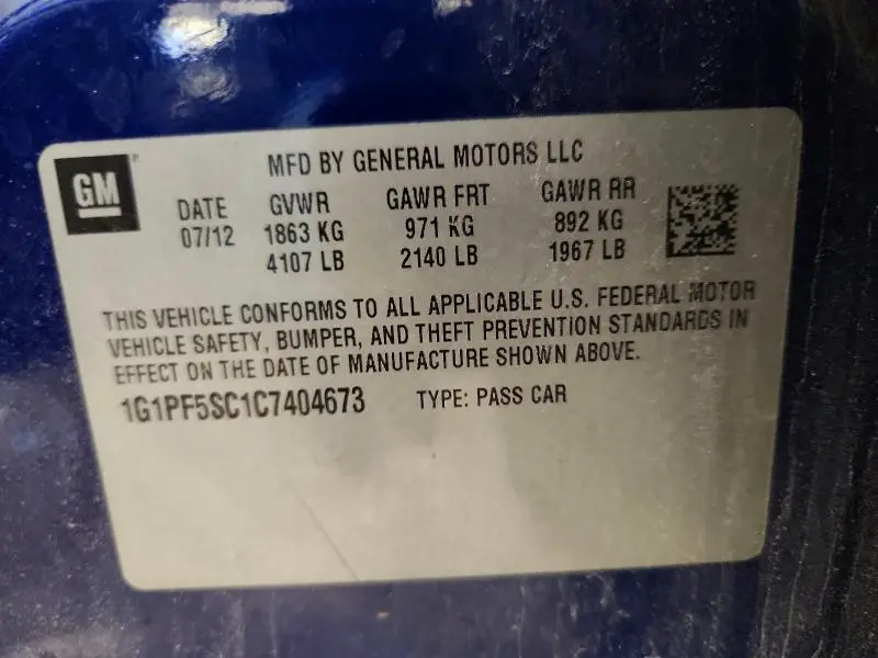 2012 CHEVROLET CRUZE LT  