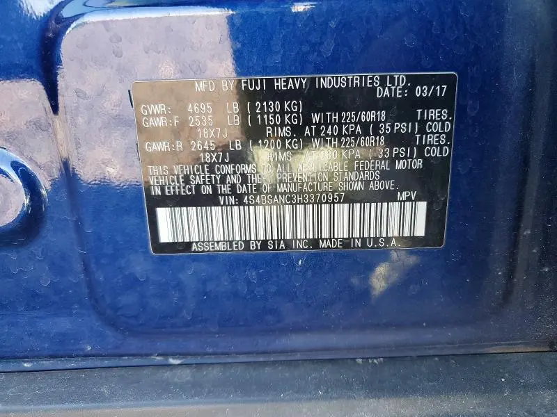 2017 SUBARU OUTBACK 2.5I LIMITED  