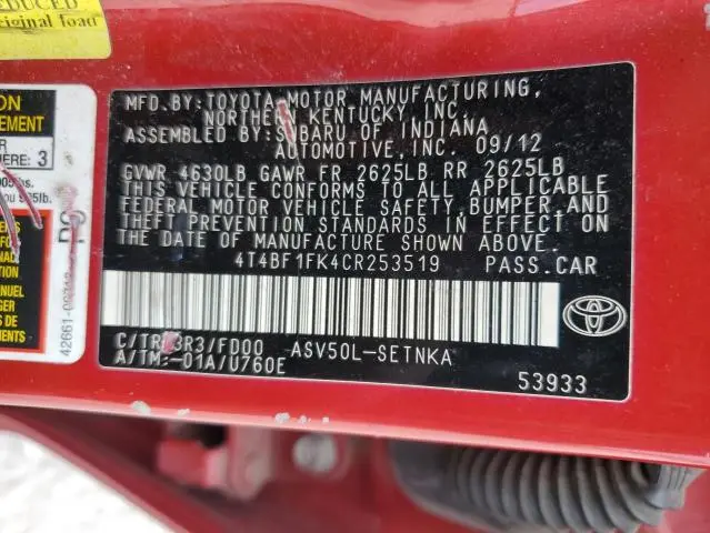 2012 TOYOTA CAMRY BASE