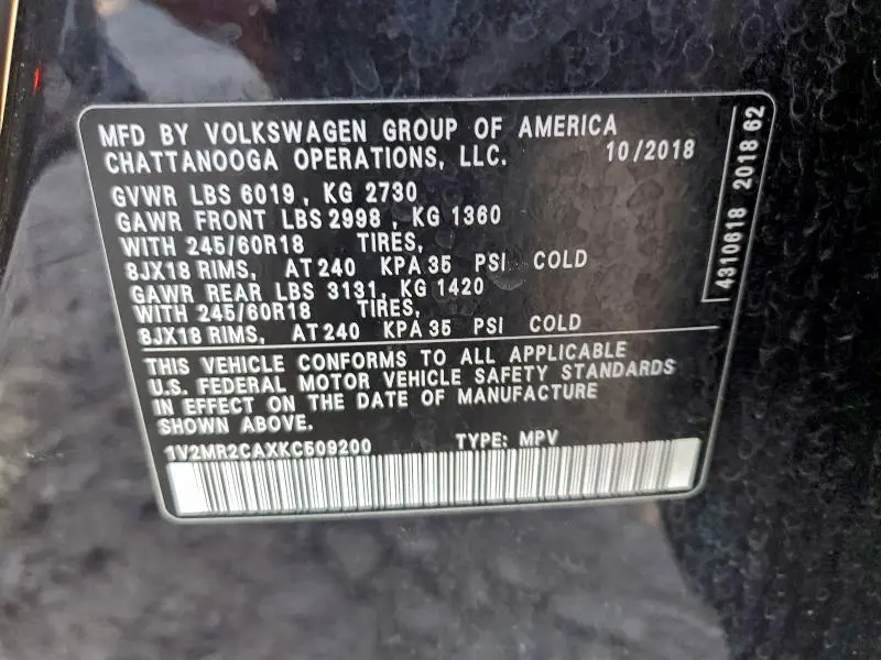 2019 VOLKSWAGEN ATLAS SEL  