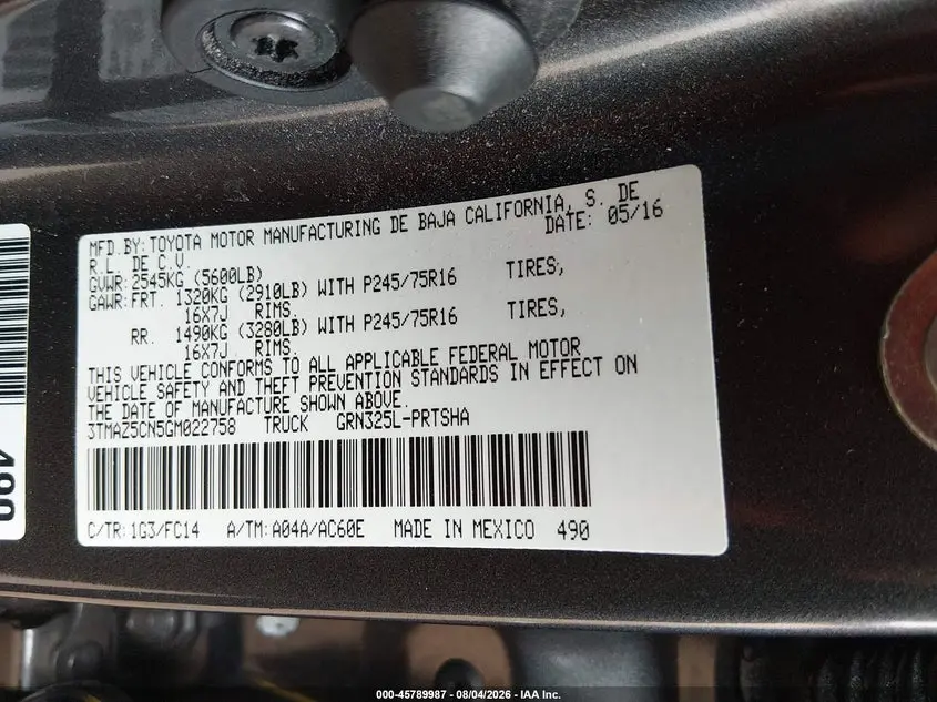 2016 TOYOTA TACOMA SR5 V6