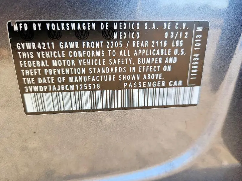 2012 VOLKSWAGEN JETTA SE  