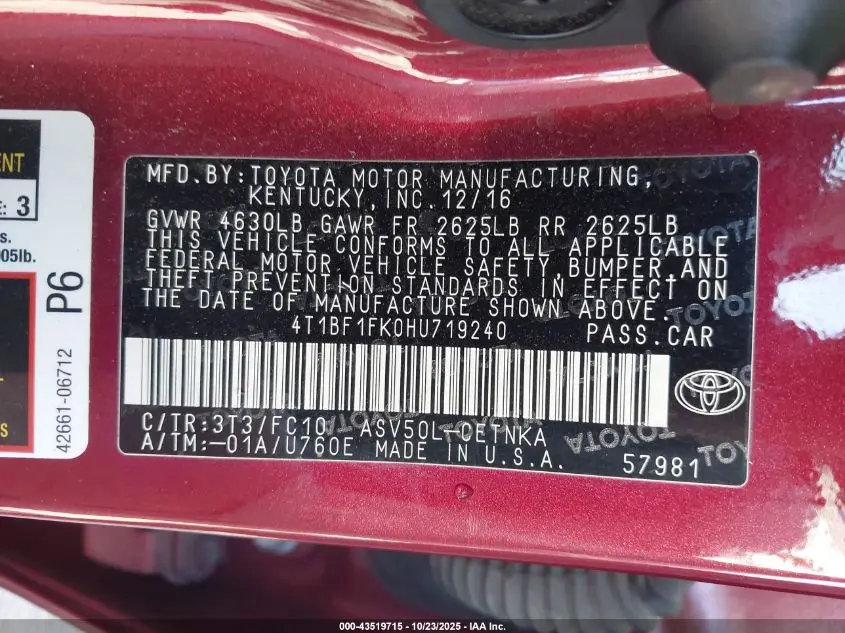 2017 TOYOTA CAMRY LE