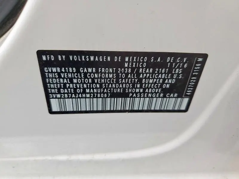 2017 VOLKSWAGEN JETTA S  