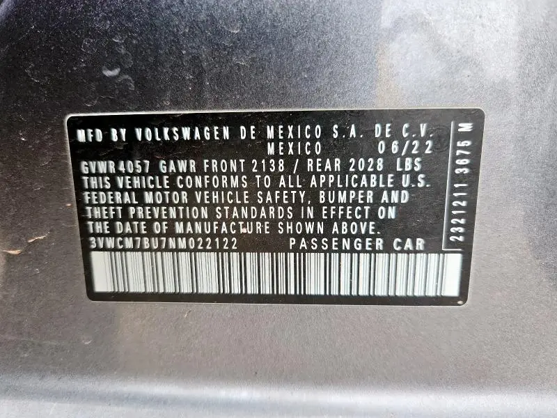 2022 VOLKSWAGEN JETTA S  
